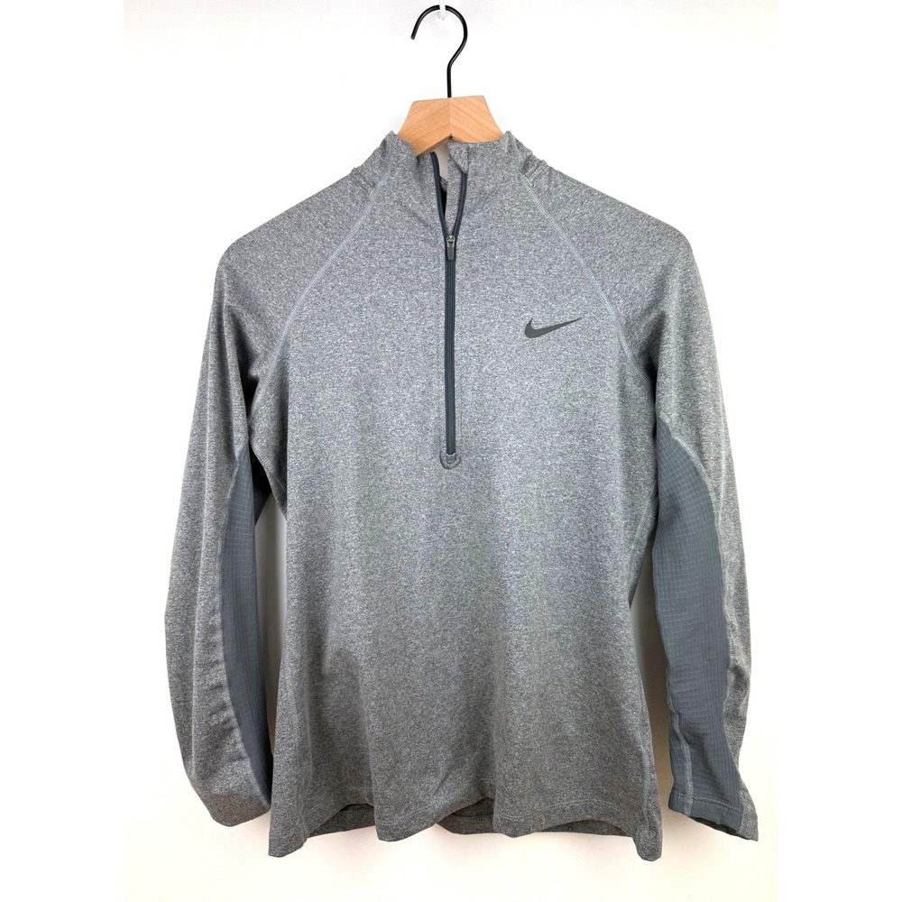 Nike Dri Fit Gray Quarter Zip Long Sleeve Athletic Running Workout Shirt Men's M